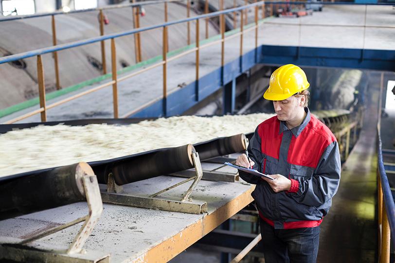 Maintenance Worker Next to Conveyor Belt